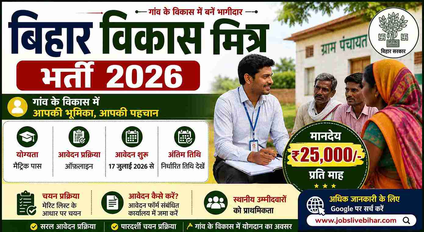 Bihar Vikas Mitra Recruitment 2026 मैट्रिक पास विकास मित्र भर्ती 2026