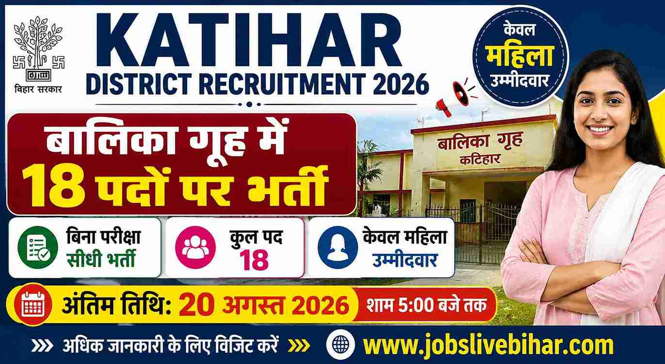 Katihar District Recruitment 2026 Balika Grih में 18 पदों पर महिला भर्ती