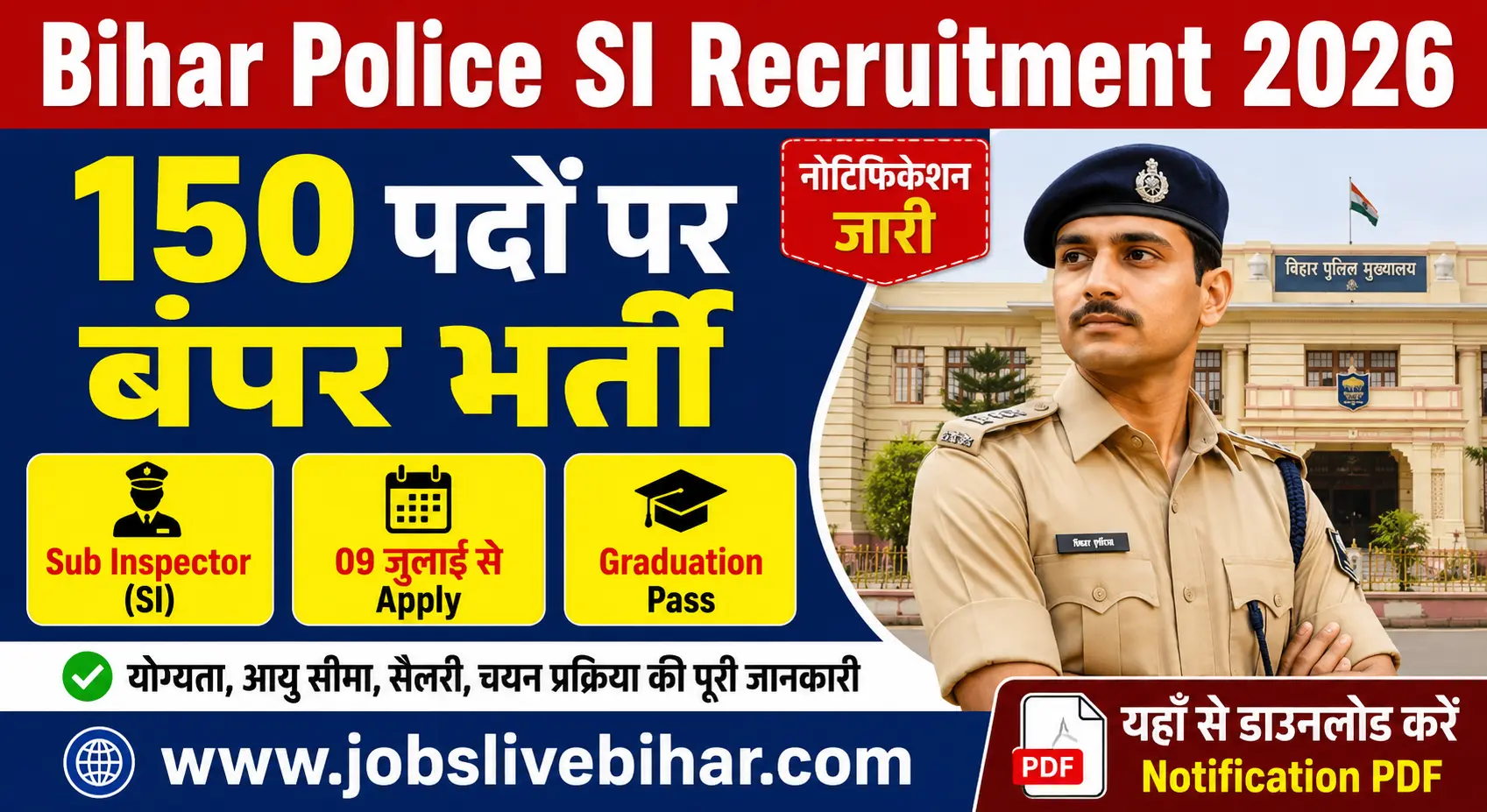 Bihar Police SI Recruitment 2026 150 Posts Online Apply Notification PDF